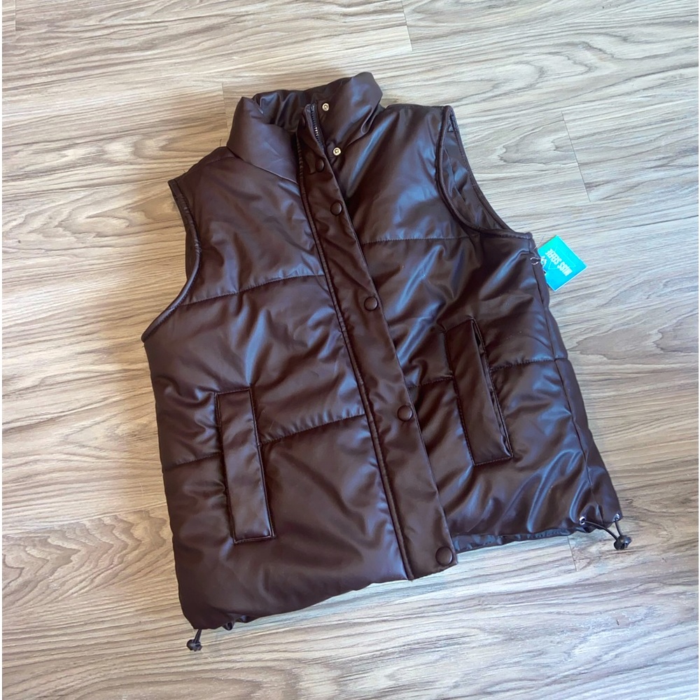 Brown leather puffer vest